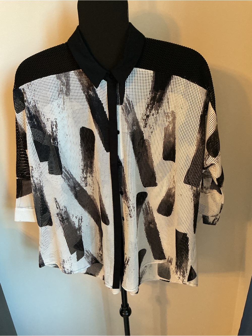 Lior Paris black white abstract art print mesh statement jacket M
